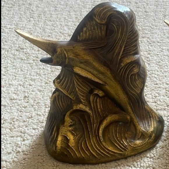 Antique Brass Swordfish BOOK ENDS - SET OF 2 - Picture 8 of 8